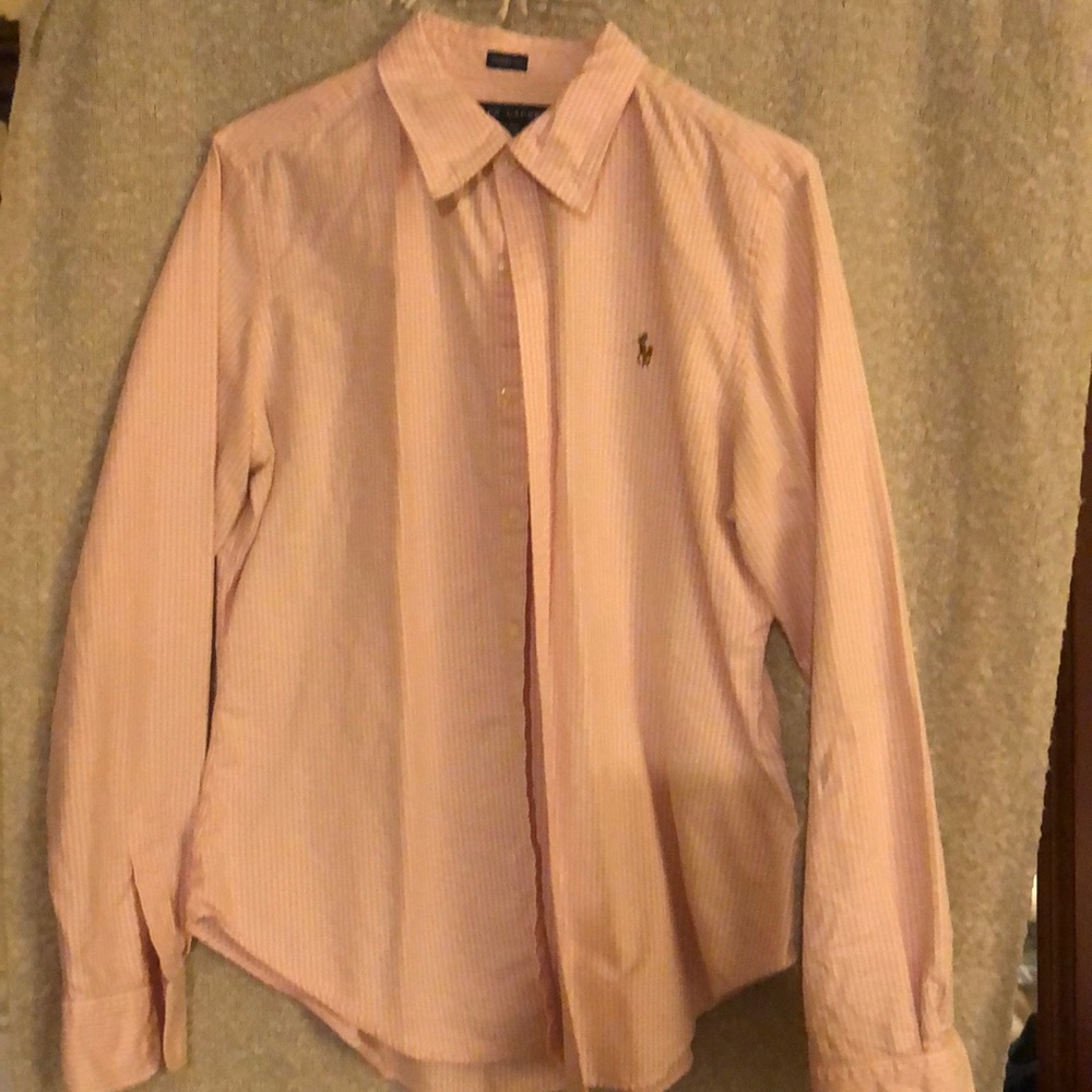 Skinny fit button down pink and white striped